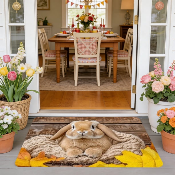 Decoración del hogar de Pascua,23.6X15.7In Easter Bunny Print Decorative Doormat Decoración del hogar