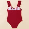 thumbnail image 5 of Huowey Baby Girls Onepiece Swimsuit Ruffles Trim V-Neck Fashionable Hollow Out Ruched Solid Color High Waist Casual Tankini Bathing Suit Tummy Control Summer Stylish Beachwear Swimwear,Red,7-8 Years, 5 of 9