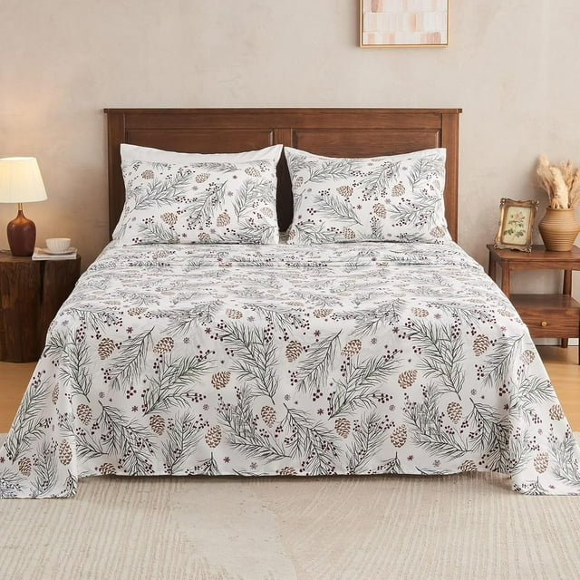PC Deep Pocket Queen Sheet Set Fit Breathable Microfiber Soft Queen Size Sheet Set Hotel Style Bed Sheet Set for Women Men Flower