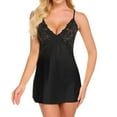 thumbnail image 1 of B91xZ Pyjama Aguichant pour Femmes en Satin Patchwork Manches Courtes, Noir, 1 of 5