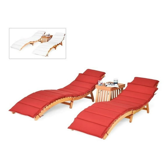 Pemberly Row 3-piece Eucalyptus Wood Folding Lounge Chair Set with Table in Red