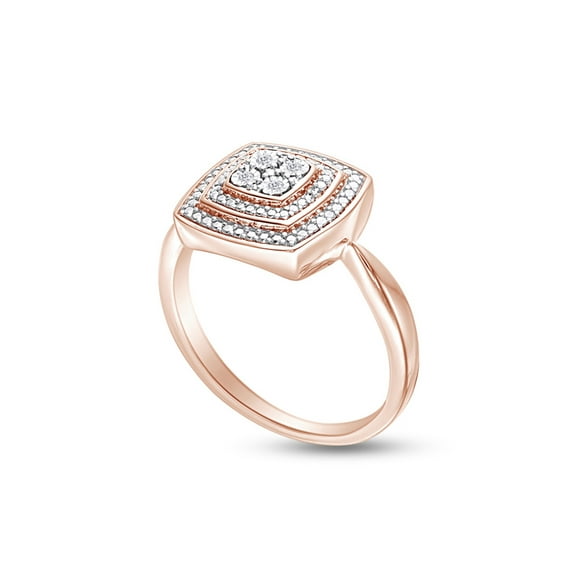 AFFY 14K Rose Gold Over Sterling Silver Round Cut Natural Diamond Accent Bead Cushion Frame Engagement Ring (0.05 Cttw, J-K Color, I2-I3 Clarity), Ring Size -6