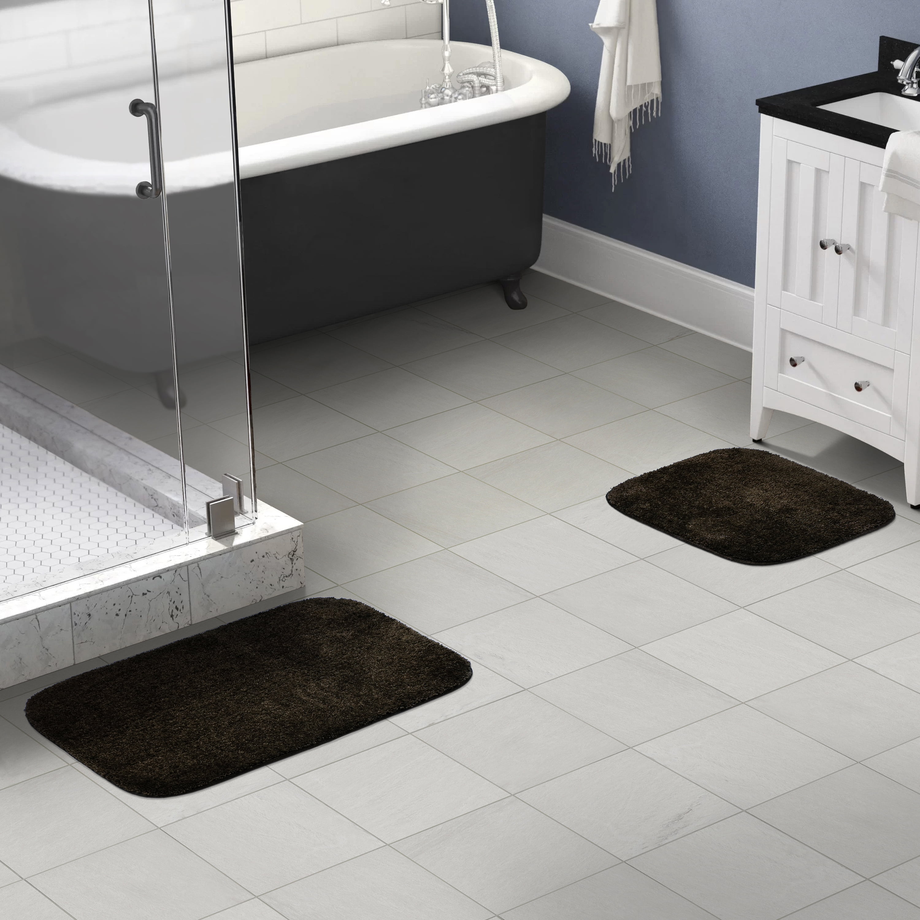 Garland Rug Traditional Washable Bath Rug Set, 2 Piece Set (17"x24" Bath Rug, & 21"x34" Bath Rug) Chocolate