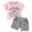 A01-Pink, variant on CAICJ98 Toddler Baby Girl Summer Clothes Short Sleeve Letter Print T Shirt Tops + Solid Color Shorts 2Pcs Outfits Sets Pink,9-12 Months