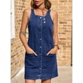 thumbnail image 6 of Womens Casual Sleeveless Denim Overalls Dresses Button Down Summer Jean Mini Dress Trendy Romper With Pockets, 6 of 6