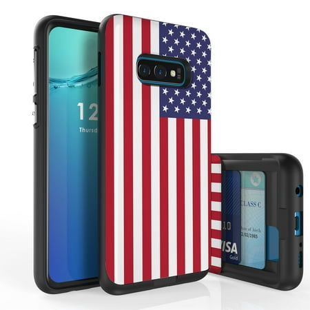 Galaxy S10e Case, Duo Shield Slim Wallet Case + Dual Layer Card Holder For Samsung Galaxy S10e [NOT S10 OR S10+] (Released 2019) USA Flag