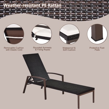 Gymax 2pcs Adjustable Patio Rattan Chaise Recliner Lounge Chair W Cushion Walmart Canada