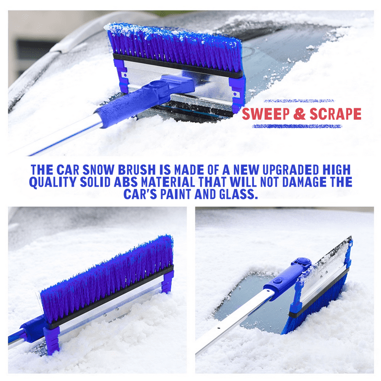 Car Snow Brush and Ice Scraper, 39 to 49 Extendable Snow Broom for Small Car  with Soft Grip, Pivoting Head and Detachable Car Ice Scraper (Blue) 