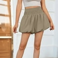 thumbnail image 5 of Olyvenn Womens High Waisted Bubble Shorts Summer Fashion Smocked Elastic Going Out Cute Skorts with Pockets Khaki M, 5 of 8
