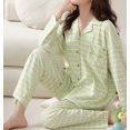 thumbnail image 4 of Women's Pajama Set 2 Pcs 100% Cotton Long Sleeve Sleepwear Button Down Lounge Wear Light Green Plaid, 4 of 6
