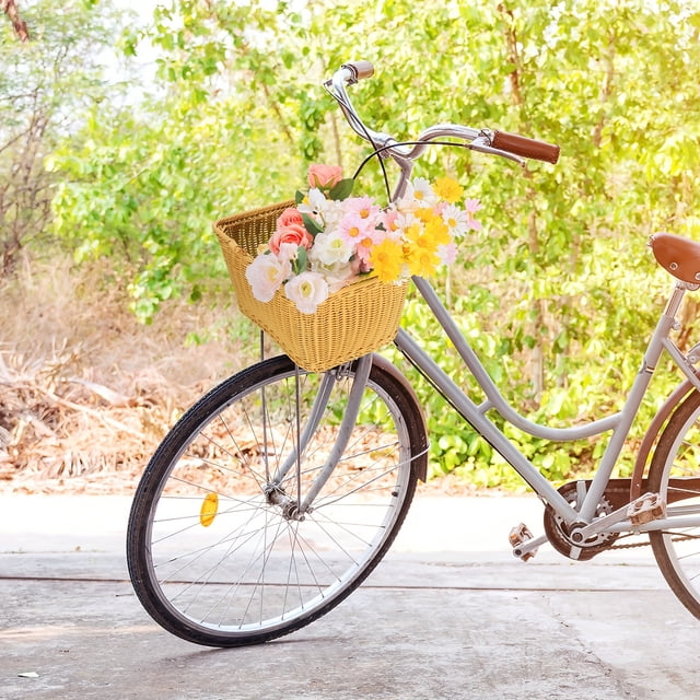 SUTENGDA 1 Pack Rectangular Bike Basket - Hand Woven Adjustable Straps 13.4”x10.2”x 7.1” Size Perfect for Adult Cyclists