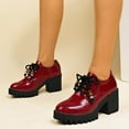 thumbnail image 3 of Pandaie Platform Oxfords for Women Leather Lace up Chunky Loafers Ladies Casual Office Business Slip on Work Dress Pumps Shoes Red 9, 3 of 8