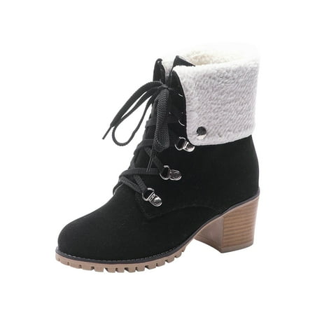 

Rdeuod Womens Snow Boots Women Shoes Solid Color Casual Fashion Square High Heels Wear-Resistant Sandals