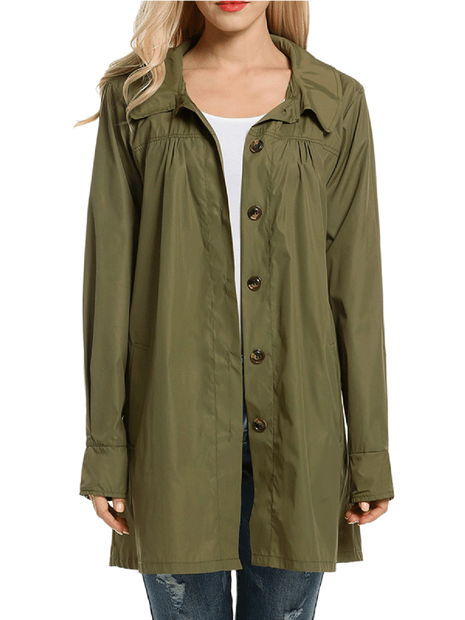 womens army green rain jacket
