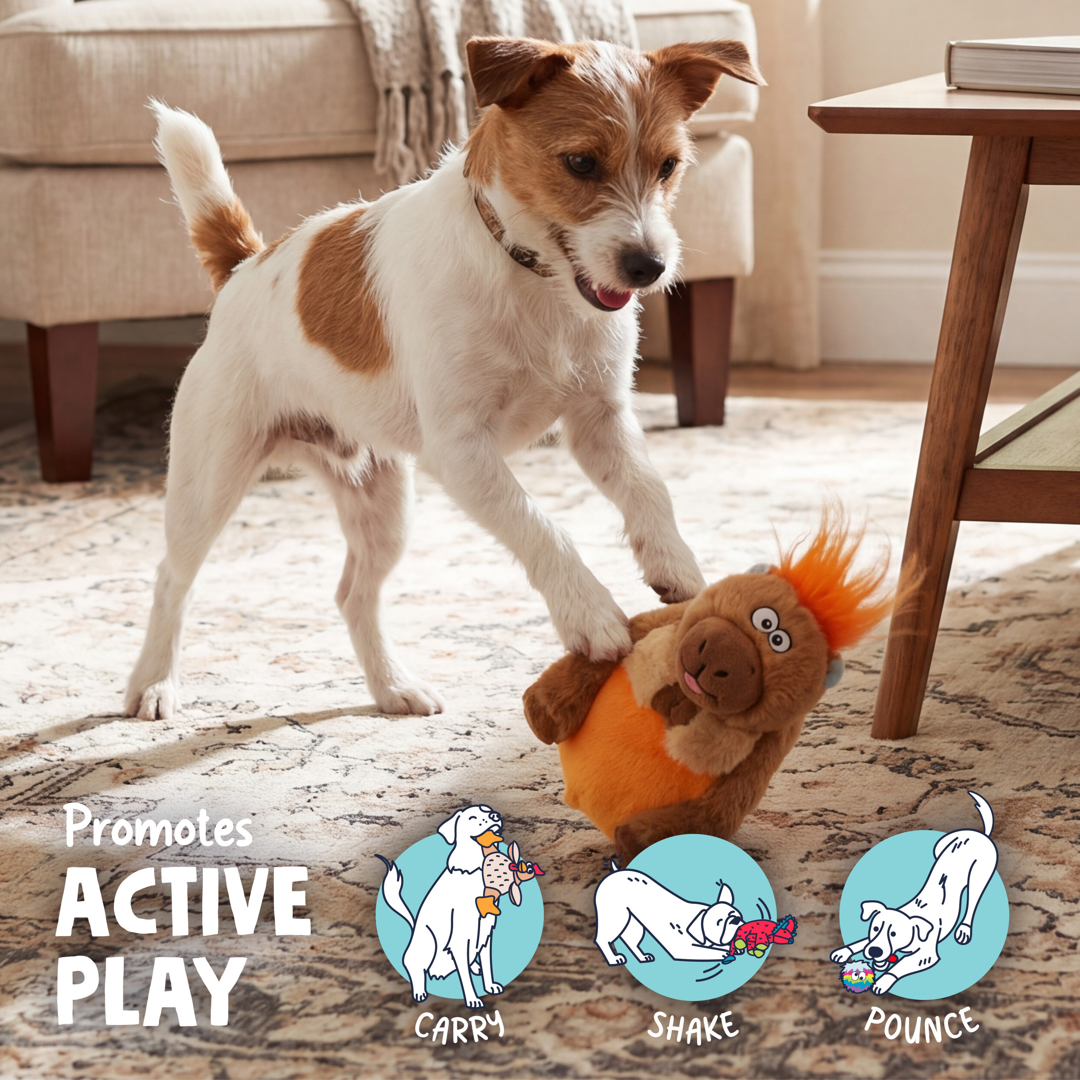 goDog Silent Squeak Capybara Ultrasonic Squeaky Dog Toy, Plush with Chew Guard Technology, Small