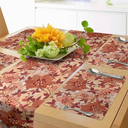 

Floral Table Runner & Placemats Flowers Branches Blossoming Design Vintage Gardening Blooms Retro Art Set for Dining Table Placemat 4 pcs + Runner 14 x90 Burnt Sienna Rust Peach by Ambesonne
