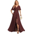 thumbnail image 1 of Vestido de dama de honor Deamify, talla grande, cuello en V, gasa larga 2025, 1 of 7