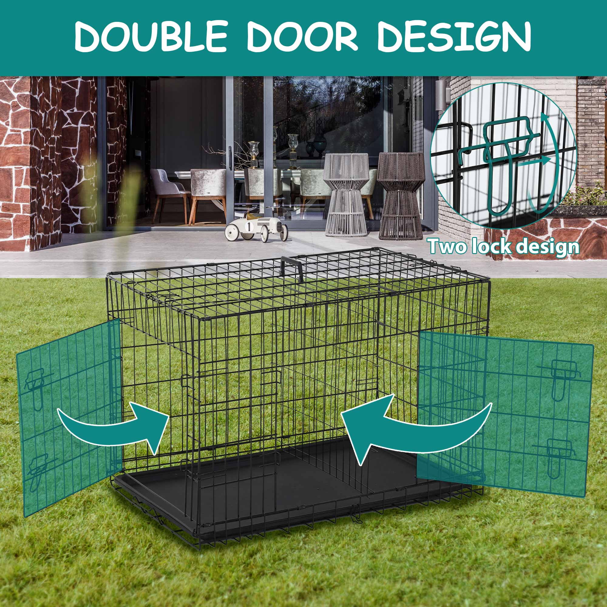 CL.HPAHKL 48 inch Dog Cage for Large Dogs Indoor, Folding Dog Crates and Kennels Double Door, Pet Cage with Tray Pan for Dogs ,dog crates for large dogs