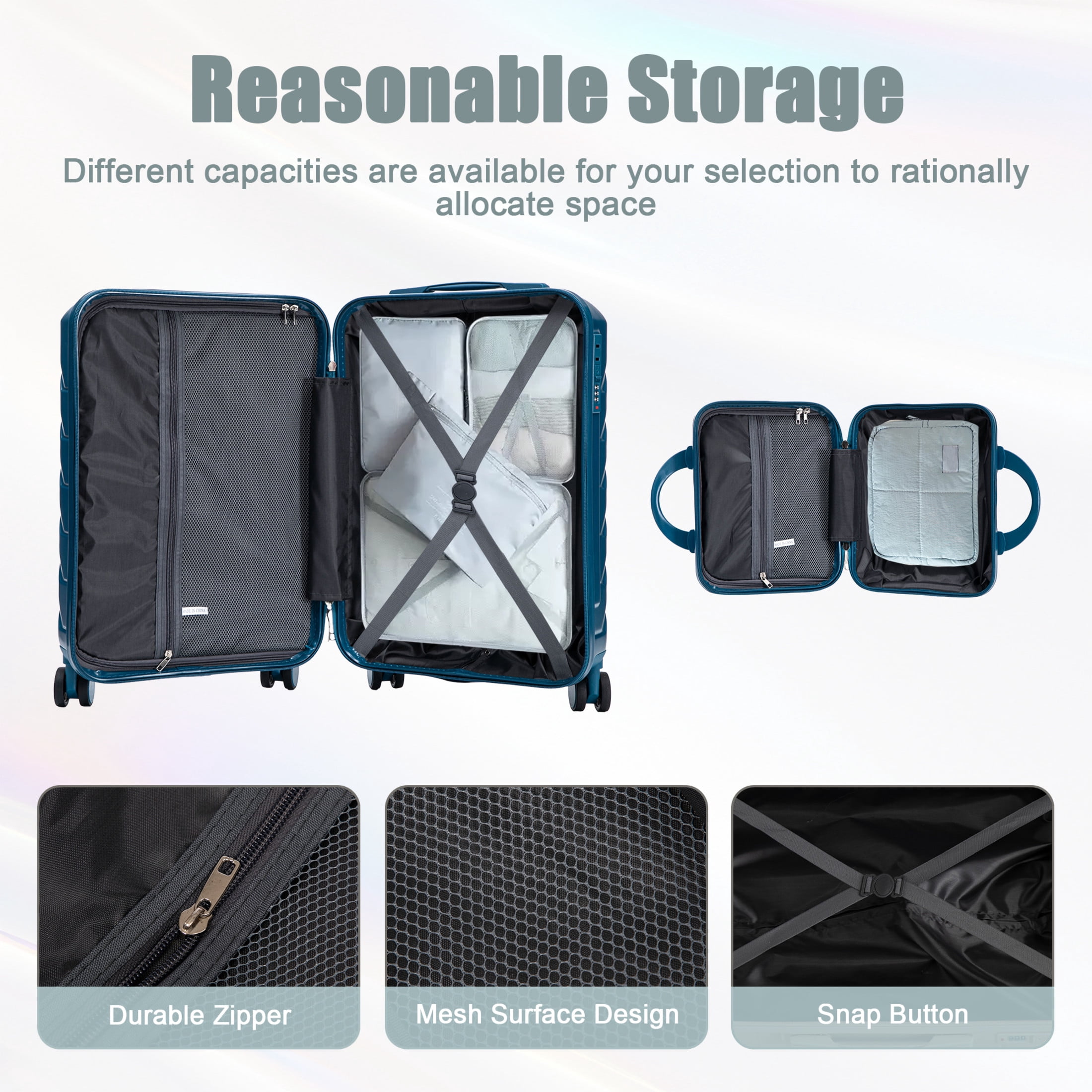 Noble House Lorven 2-Piece ABS Spinner Luggage Set, 20" Carry-On Suitcase and Cosmetic Case, Combination Lock, Dark Blue