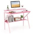 thumbnail image 1 of Costway Home Office Desk with Monitor Stand, Open Shelf & Metal Frame, Earphone Hook Pink, 1 of 10