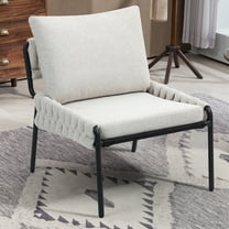 PAPROOS Accent Chair, Modern Arm Chair Braided Upholstered Reading Chair Lounge Chair with Metal Frame for Living Room Bedroom Sunroom, Beige #2
