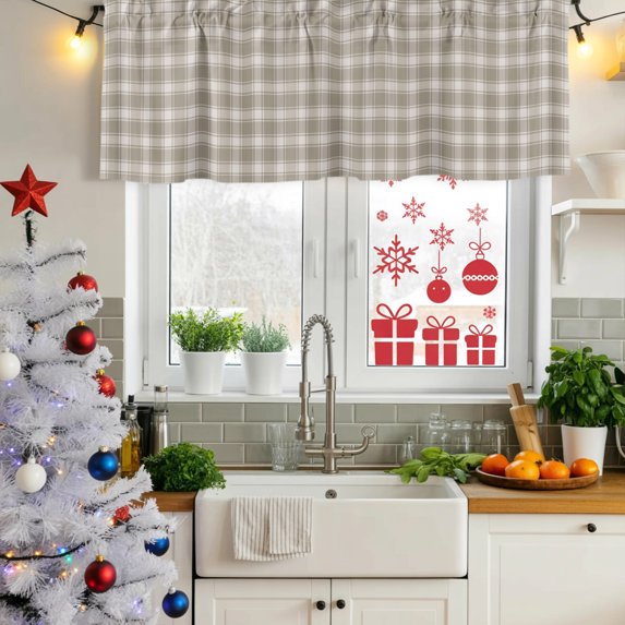 2 Pack Valances for Windows 54 x 18 Inch, Khaki Gingham Decorative Kitchen Curtain Valance, Farmhouse Buffalo Plaid Checkered Rod Pocket Short Curtains Window Treatment for Bathroom/Cafe