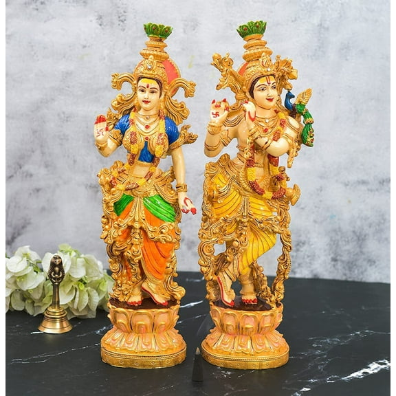 DevineSoul Marble Dust 15 Inches Radha Krishna Murty for Home Temple and Pooja II Radha Krishna Idol for Gifting