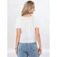 thumbnail image 5 of Women Tie Front Lace Trim Top Sheer Short Sleeve Scoop Neck Button Shirt Y2k Ruffle Flowy Boho Crop Tops White L, 5 of 6
