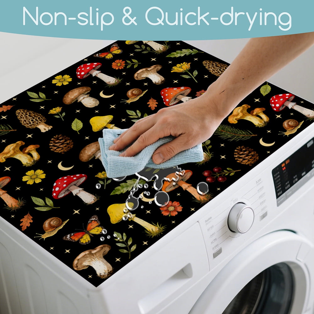 Mushrooms Leaves Washer Dryer Dust Cover 23.6×19.69inch Butterflies Snails Washing Machine Top Protector Pads Non Slip Washing Machine Top Covers