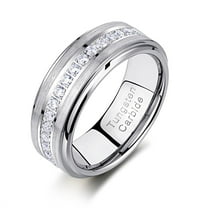 Newshe Jewellery Tungsten Wedding Bands for Him Rings for Men Men Rings Cubic Zirconia 8mm Matte Brushed Size 7