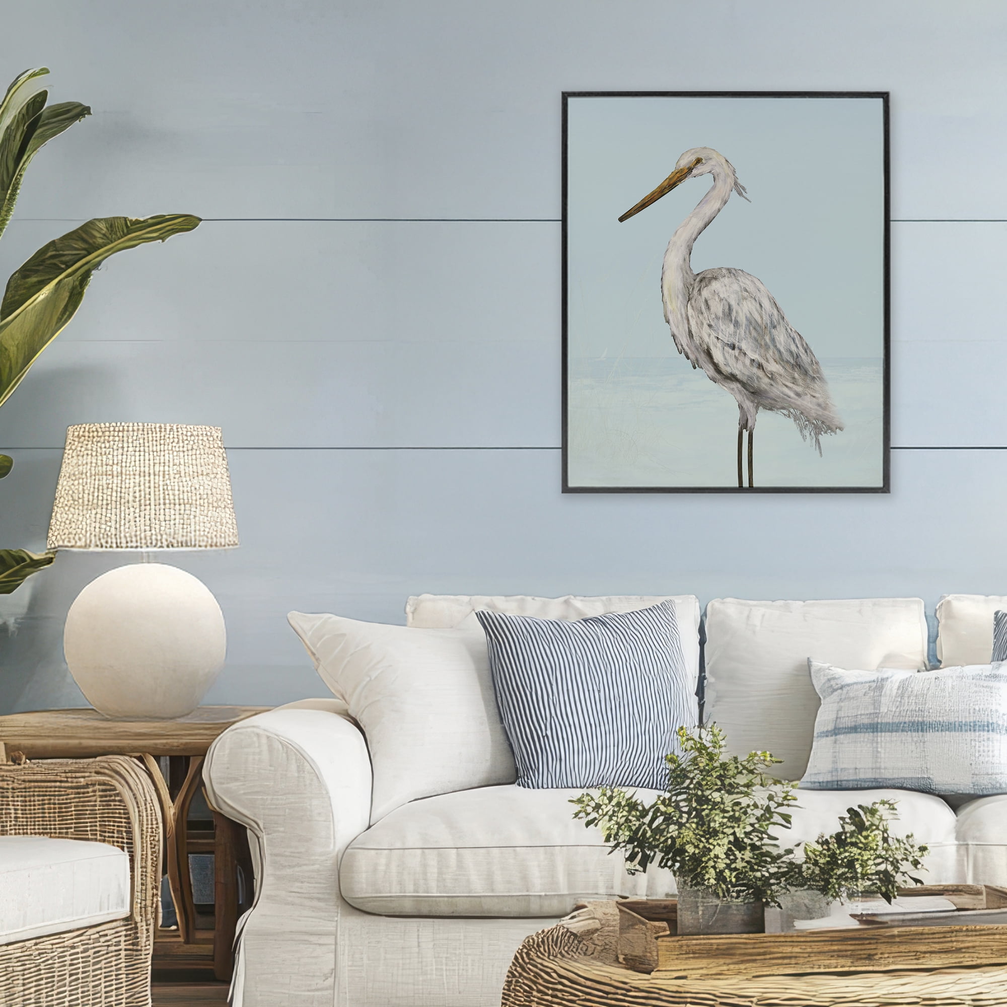 Stupell Industries Coastal Heron Muted Blue Black Framed Giclee Art, design by Julie DeRice