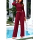 thumbnail image 4 of Conjunto de 2 Piezas PRETTYGARDEN Top Corto de Manga Larga y Pantalones Anchos Rojo Vino Talla S, 4 of 8