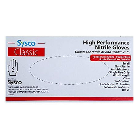 

sysco classic high performance blue nitrile gloves size small powder free