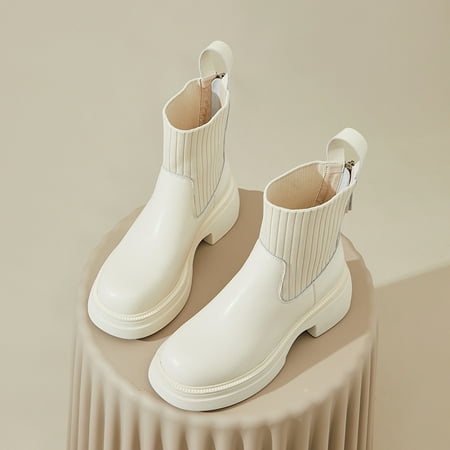 

DAPHNE Fashion Round Toe Knitted Calf Boots Casual Zipper Chunky Block Ankle Boots Women‘s Footwear