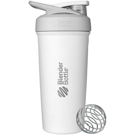 BlenderBottle Strada 24 oz Stainless Steel Shaker Cup White with Push-Button and Locking Mechanism