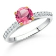 thumbnail image 2 of Gem Stone King 10K White Gold Pink Mystic Topaz and White Lab Grown Diamond Engagement Ring for Women (1.68 Cttw, Round 6MM, Gemstone, Size 6), 2 of 4