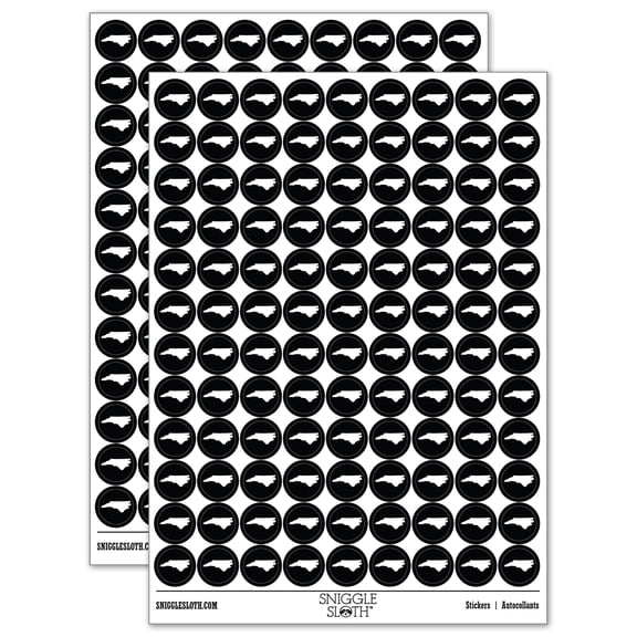 North Carolina State Silhouette 200  Round Stickers - Black - Gloss Finish - 0.50" Size
