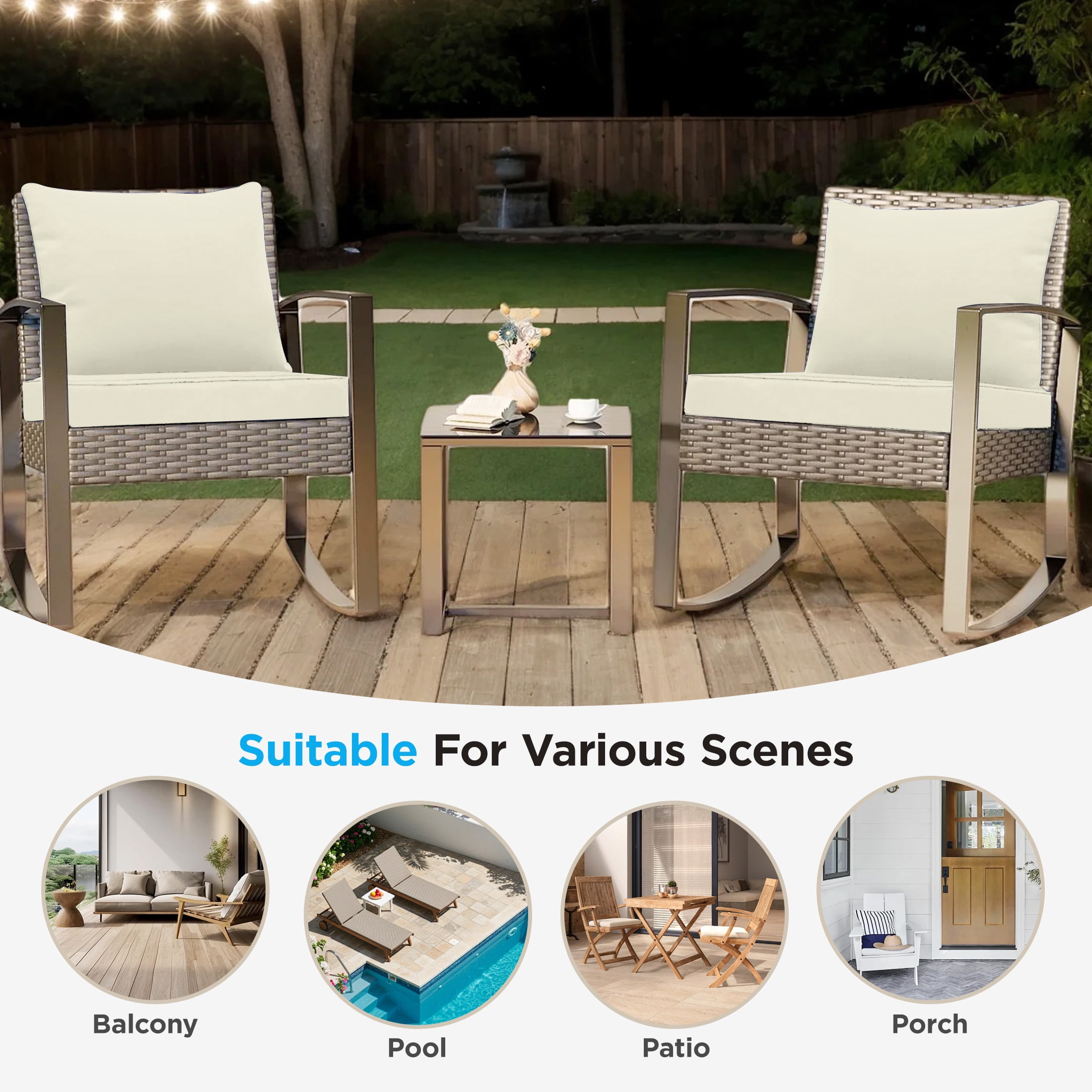 LCGOD Outdoor Chair Cushions Waterproof & Fade-Resistant, Deep Seat Cushion Set, 22x22 Inch, White