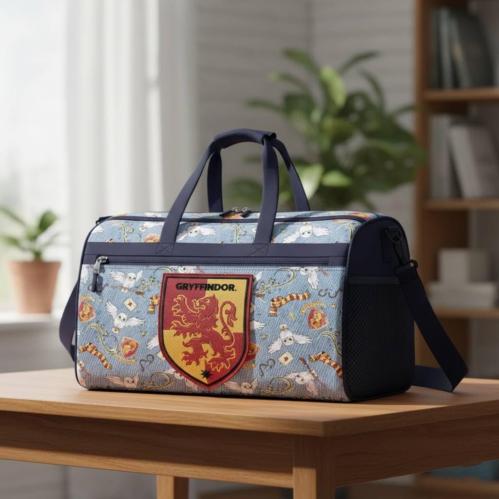 Harry Potter Gryffindor Kids Duffle Bag 16.5"  Travel & Sports Bag with Zipper Pocket, Mesh Sides & Strap