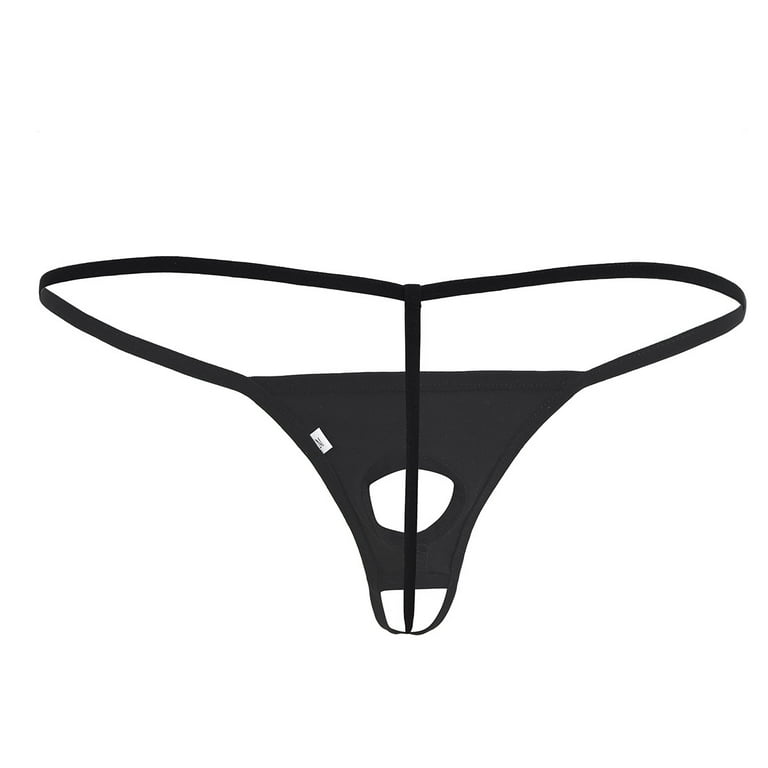 YEAHDOR Mens Patent Leather Open Front Underwear Jockstrap G-string Exotic  Open Back Briefs Black XL