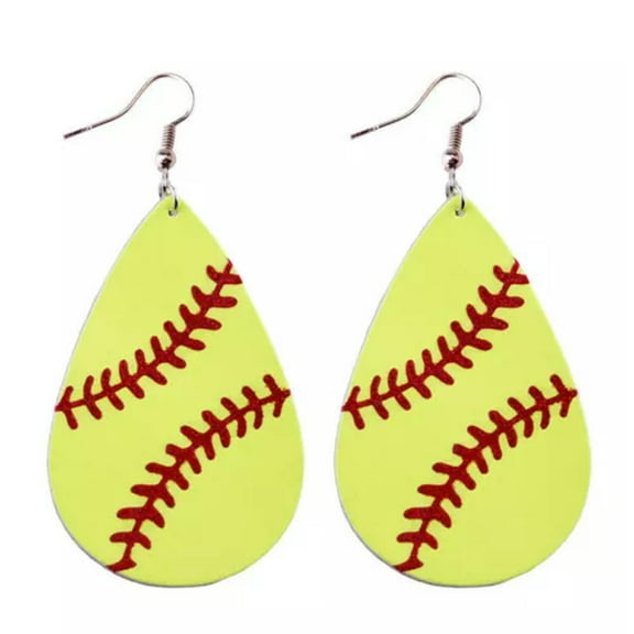 Genuine Leather Baseball Earrings Teardrop Softball Earrings Women Sport Jewelry