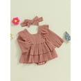 thumbnail image 3 of Musuos Baby Girls 2 Piece Outfits 0-18M Solid Color Ruffles Long Sleeve Romper Dress and Cute Headband Set for Toddler Infant, 3 of 9