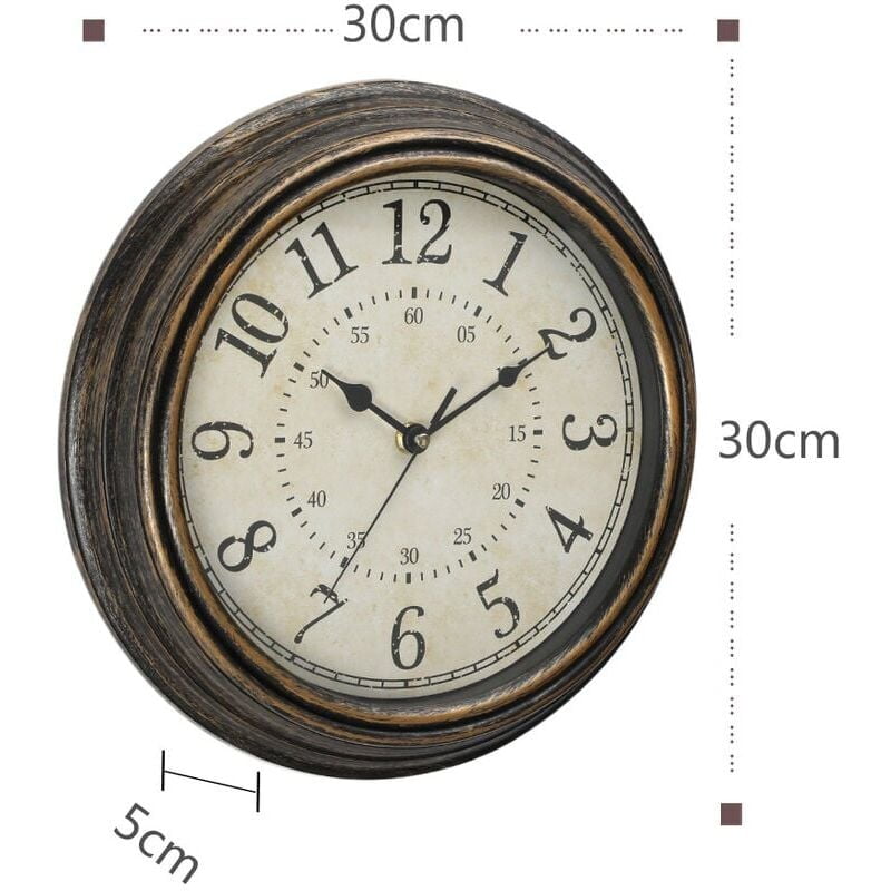 Vintage Quartz Wall Clock 30 Cm Silent Without Ticking For Large Numbers And Hd Glass, Vintage Copper
