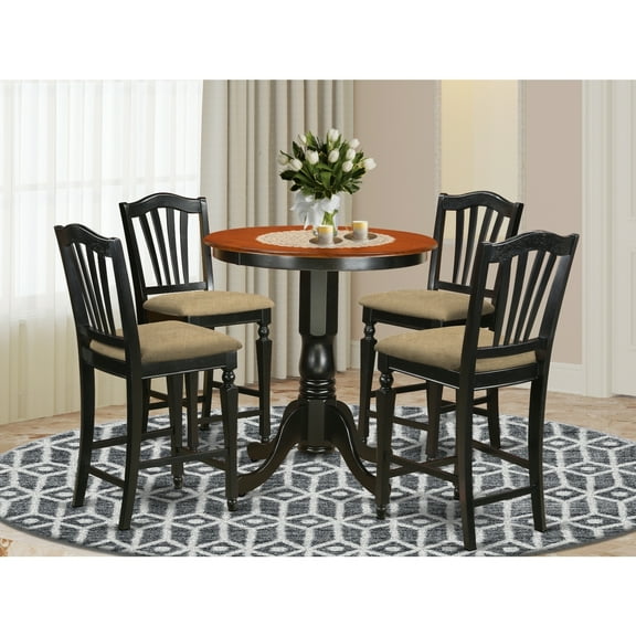 Kitchen Pub Set with 4 Chairs - Round Height Table, 30" Dining Table for Small Spaces