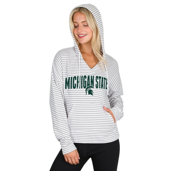 Men's Concepts Sport White/Gray Michigan State Spartans French Terry Striped V-Neck Pullover Hoodie
