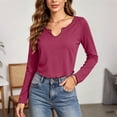 thumbnail image 2 of Zpanxa Women Long Sleeve Tops Scalloped V Neck Slim Fit Casual Solid Color Tee for Daily Wear, 2 of 7
