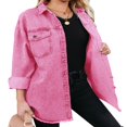 thumbnail image 4 of Vetinee Women‘s Oversized Button Up Frayed Hem Denim Jacket Button Down Long Sleeve Pockets Jean Jacket Size S-2XL, 4 of 7