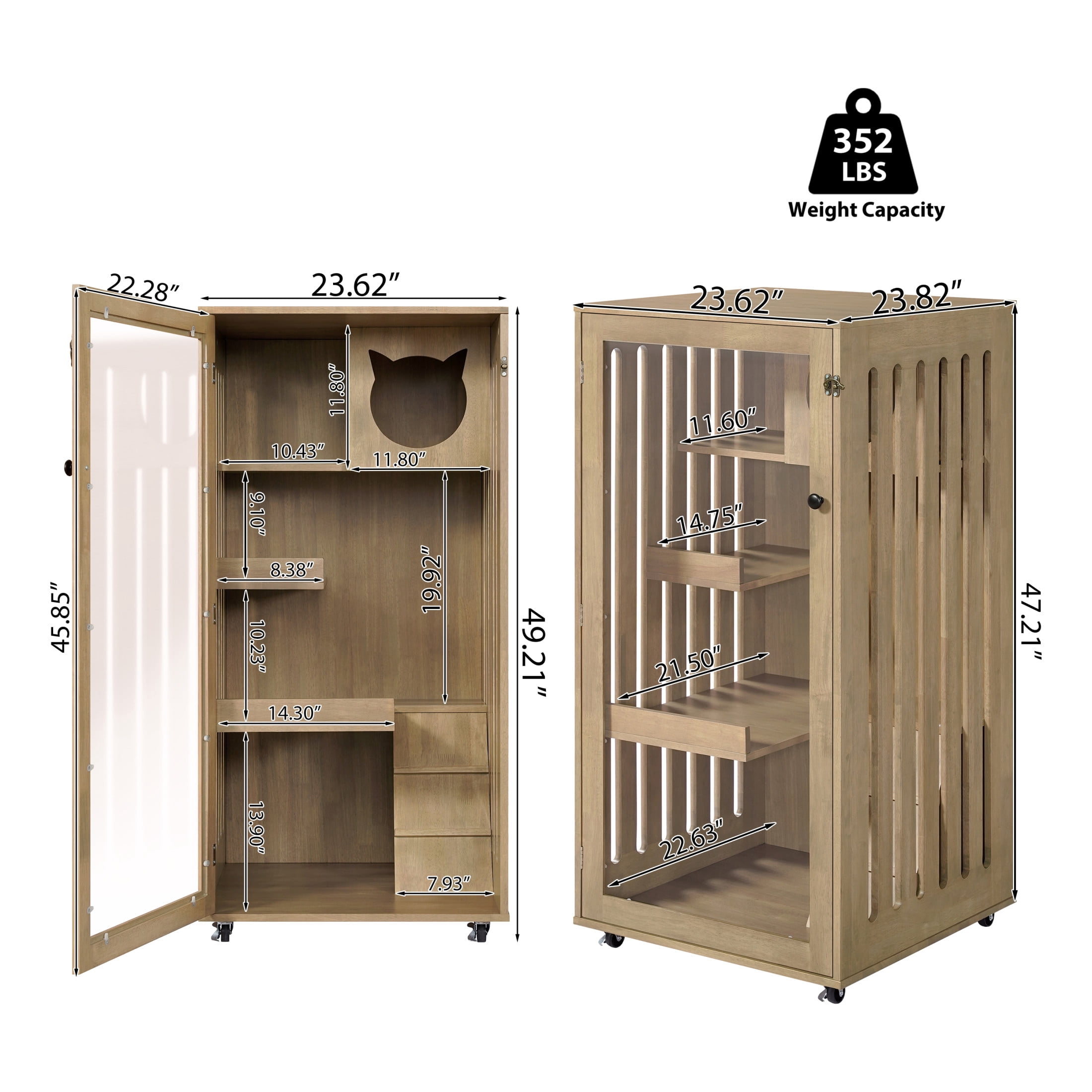 Christopher Knight Home Cat House Cabinet with Wheels & Door, Ventilated Indoor Pet Condo, Natural Beech