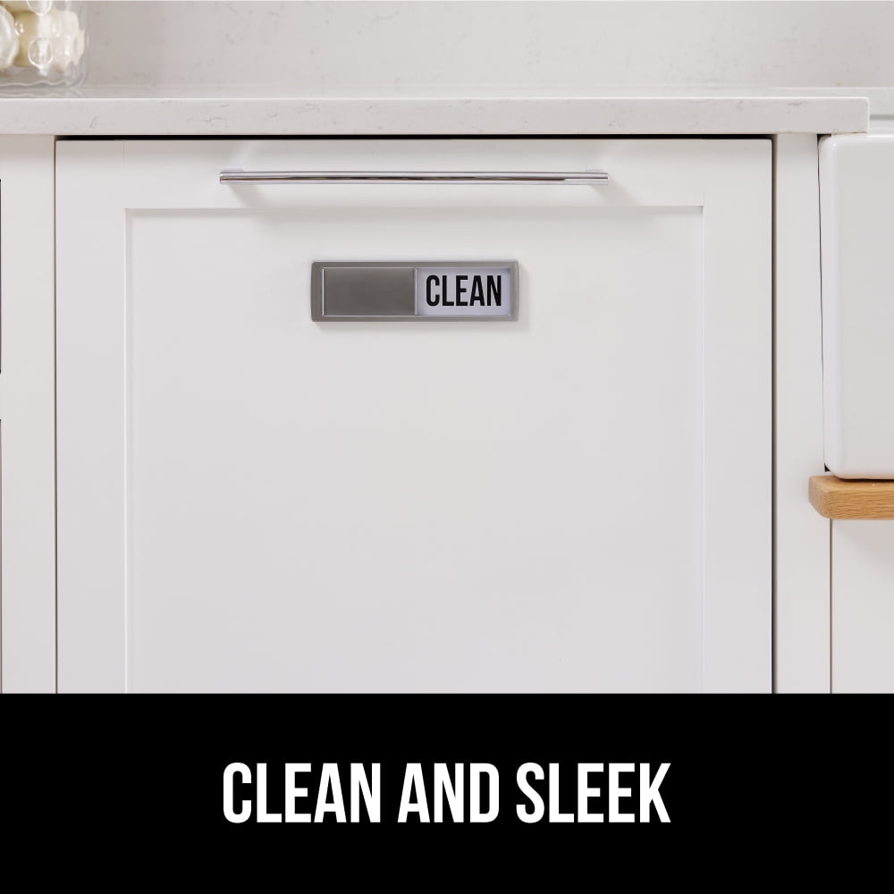 GORILLA GRIP Dishwasher Magnet Clean Dirty Sign, Optional Adhesive for Non-Magnet Surfaces, Silver