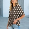 thumbnail image 2 of Women's Oversized Short Sleeve Tops Chest Pocket Polka Dots/Striped Graphic Print Crew Neck Casual T-shirts (M, Brown), 2 of 7